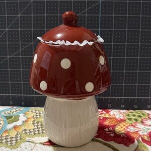 Red and White Mushroom Ceramic Jar